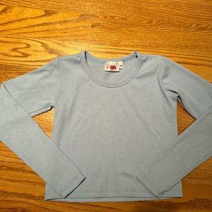 Girls long sleeve blue top perfect w/legging skirts or under a hoodie to layer